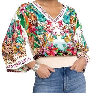 Johnny Was Miller Tigres Pulliver Bell Sleeve Blouse NWOT